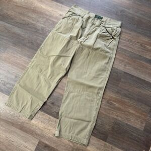 VTG CC Filson Men's Khaki‎ Pants Leather Trim Pockets Sz 38 Outdoors Cotton